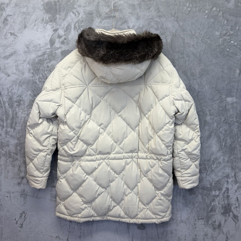 Lauren Ralph Lauren Size S Womens Down Puffer Coat Jacket White Fur Trim Hood - Picture 2 of 16